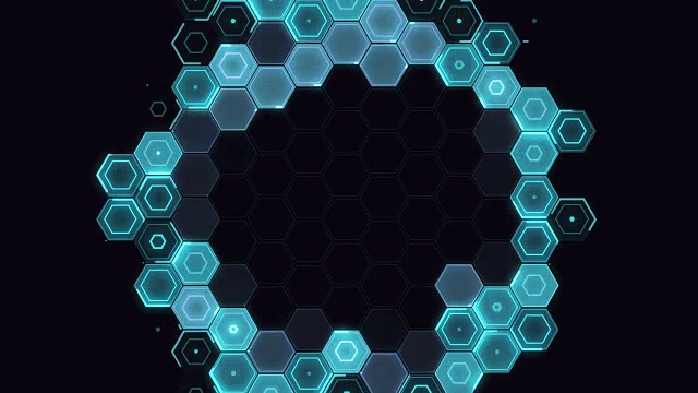 抽象六边形图案径向运动-蓝色视频素材画面1