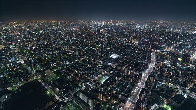 东京，日本，时间推移-涉谷夜从天空树塔广角视频素材画面1