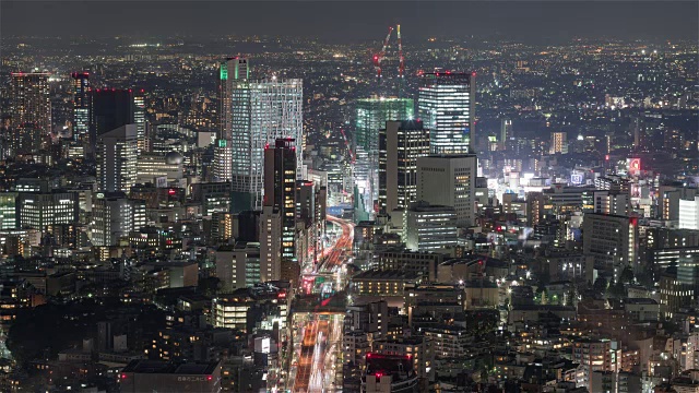 东京，日本，时间推移-涉谷夜从天空树塔中拍摄视频素材画面1