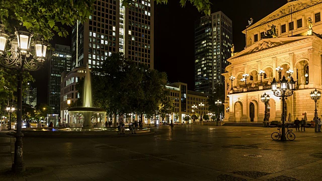 德国法兰克福歌剧院，夜景，延时拍摄视频下载