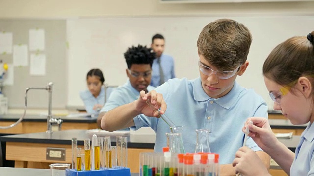 STEM高中学生参与化学实验视频素材