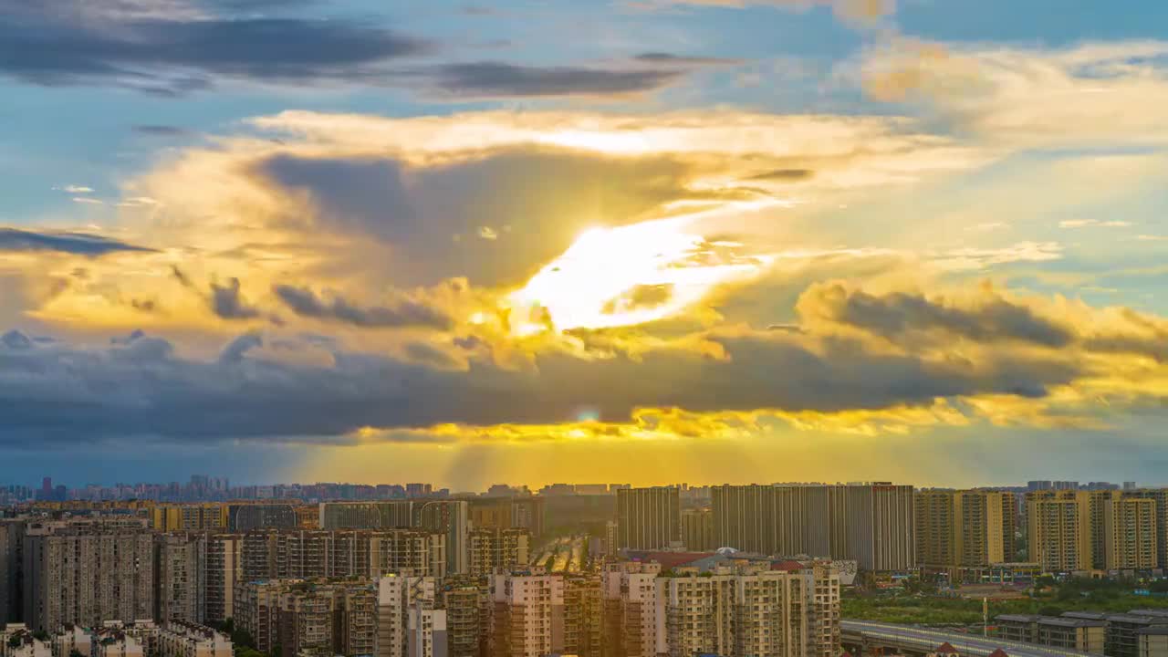 成都城市晚霞日落流云延时视频素材